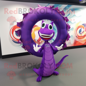 Purple Hydra mascot costume character dressed with a Circle Skirt and Bracelets