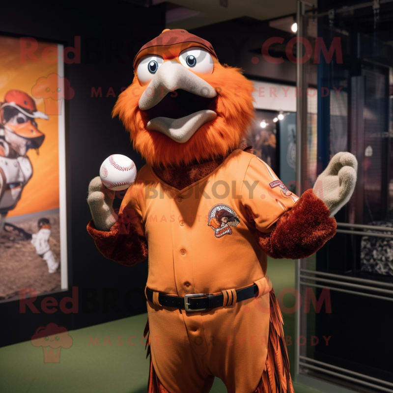 Rust Vulture mascot costume character dressed with a Baseball Tee and Earrings Rust Vulture mascot costume character dressed with a Baseball Tee and Earrings