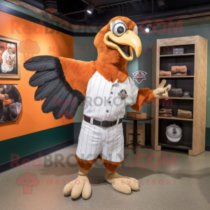 Rust Vulture mascot costume character dressed with a Baseball Tee and Earrings