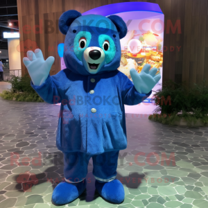 Blue Bear mascot costume character dressed with a Parka and Anklets