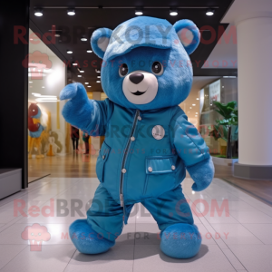 Blue Bear mascot costume character dressed with a Parka and Anklets