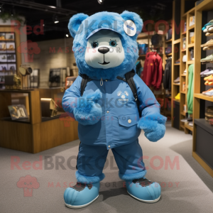 Blue Bear mascot costume character dressed with a Parka and Anklets