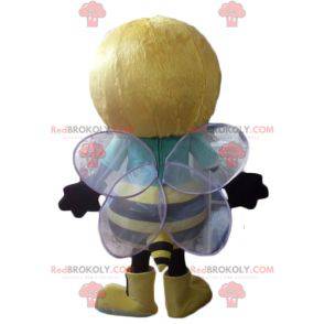 Very successful and smiling yellow and black bee mascot -
