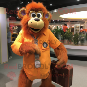 Orange Baboon mascot costume character dressed with a Button-Up Shirt and Wallets