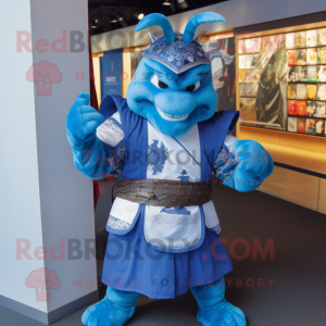 Blauer Samurai Maskottchen...