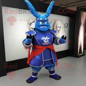 Blue Samurai mascot costume character dressed with a V-Neck Tee and Cummerbunds