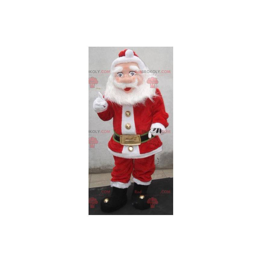 Mascotte di Babbo Natale vestita di rosso e bianco -