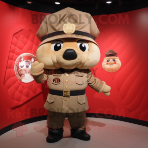 Tan Dim Sum mascot costume character dressed with a Leather Jacket and Berets