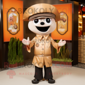 Tan Dim Sum mascot costume character dressed with a Leather Jacket and Berets
