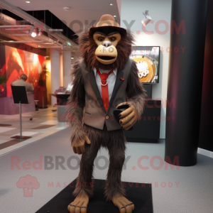 Rust Baboon mascot costume character dressed with a Suit Pants and Tie pins
