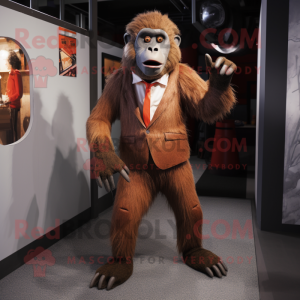 Rust Baboon mascot costume character dressed with a Suit Pants and Tie pins