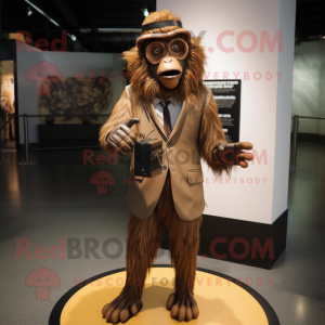 Rust Baboon mascot costume character dressed with a Suit Pants and Tie pins
