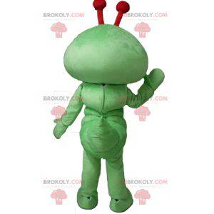 Green caterpillar mascot insect smiling with glasses -