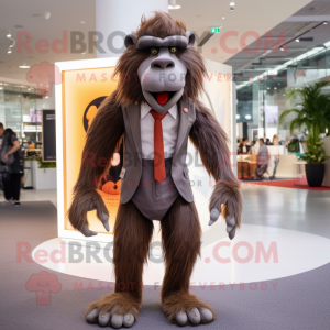 Rust Baboon mascot costume character dressed with a Suit Pants and Tie pins