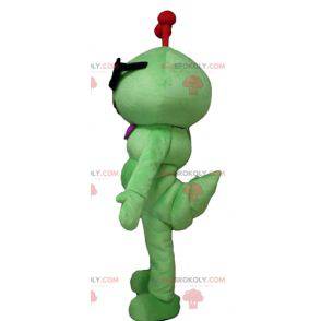 Green caterpillar mascot insect smiling with glasses -