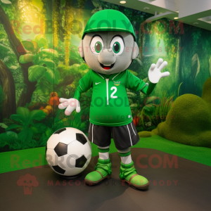 Forest Green Soccer Ball mascot costume character dressed with a Bermuda Shorts and Hat pins