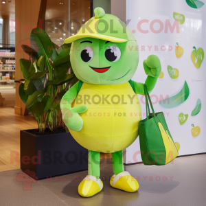 Forest Green Lemon mascot costume character dressed with a Capri Pants and Tote bags