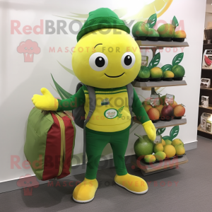 Forest Green Lemon mascot costume character dressed with a Capri Pants and Tote bags