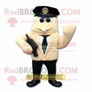 Cream Commando mascot costume character dressed with a Suit Jacket and Clutch bags