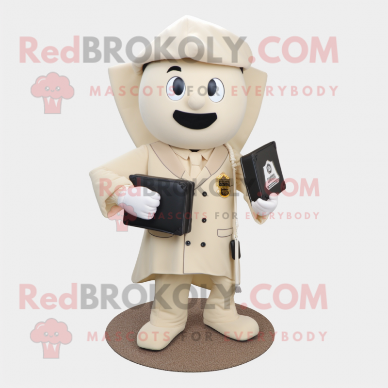 Cream Commando mascot costume character dressed with a Suit Jacket and Clutch bags Cream Commando mascot costume character dressed with a Suit Jacket and Clutch bags