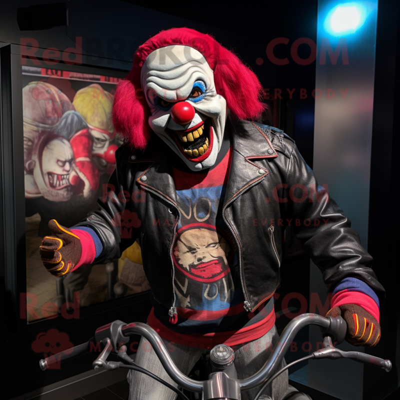 nan Evil Clown mascot costume character dressed with a Biker Jacket and Beanies nan Evil Clown mascot costume character dressed with a Biker Jacket and Beanies
