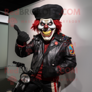 nan Evil Clown mascot costume character dressed with a Biker Jacket and Beanies