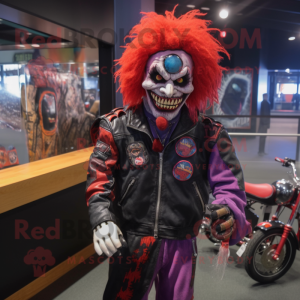 nan Evil Clown mascot costume character dressed with a Biker Jacket and Beanies