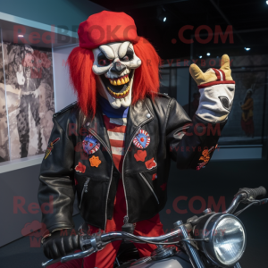nan Evil Clown mascot costume character dressed with a Biker Jacket and Beanies