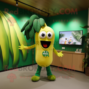 Forest Green Banana mascot costume character dressed with a Graphic Tee and Keychains