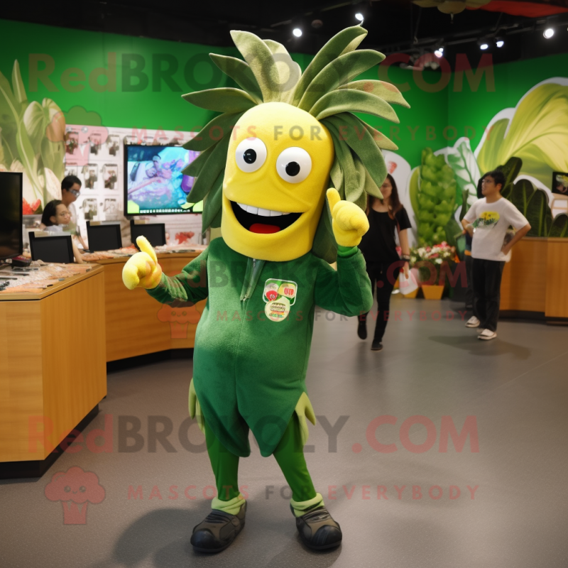 Forest Green Banana mascot costume character dressed with a Graphic Tee and Keychains Forest Green Banana mascot costume character dressed with a Graphic Tee and Keychains