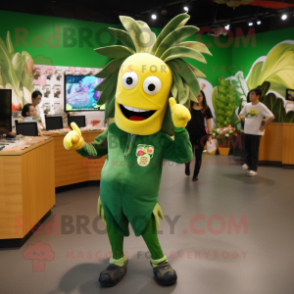 Forest Green Banana mascot costume character dressed with a Graphic Tee and Keychains