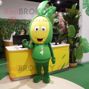 Forest Green Banana mascot costume character dressed with a Graphic Tee and Keychains