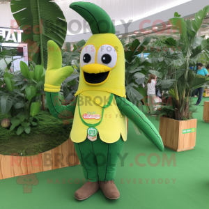 Forest Green Banana mascot costume character dressed with a Graphic Tee and Keychains