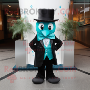 Teal Ice mascot costume character dressed with a Tuxedo and Scarf clips
