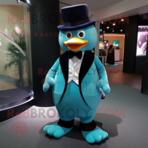 Teal Ice mascot costume character dressed with a Tuxedo and Scarf clips