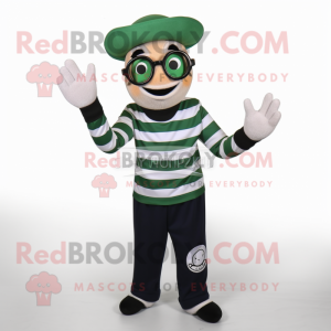 Forest Green Mime mascot costume character dressed with a Henley Shirt and Reading glasses