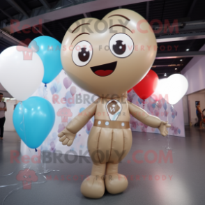 Beige Heart Shaped Balloons mascot costume character dressed with a Playsuit and Belts