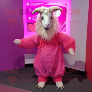 Pink Angora Goat mascot costume character dressed with a Bodysuit and Shawl pins