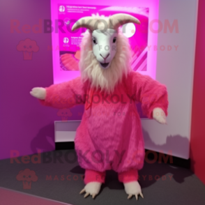 Pink Angora Goat mascot costume character dressed with a Bodysuit and Shawl pins