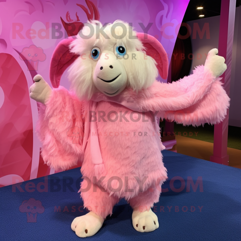 Pink Angora Goat mascot costume character dressed with a Bodysuit and Shawl pins