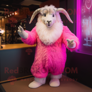Pink Angora Goat mascot costume character dressed with a Bodysuit and Shawl pins