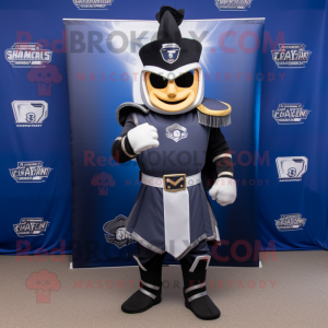 Navy Spartan Soldier mascot costume character dressed with a Tuxedo and Caps