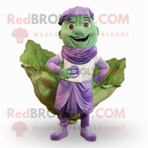 Purple Cabbage mascot costume character dressed with a Button-Up Shirt and Wraps