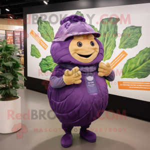 Purple Cabbage mascot costume character dressed with a Button-Up Shirt and Wraps