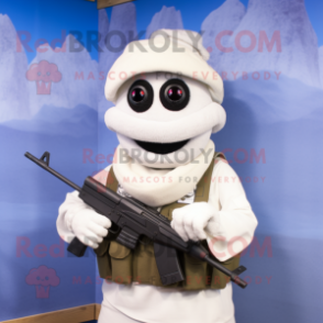 White Sniper mascot costume character dressed with a Tank Top and Scarf clips