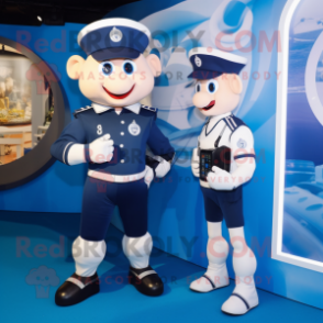Navy Phone mascot costume character dressed with a Rugby Shirt and Smartwatches