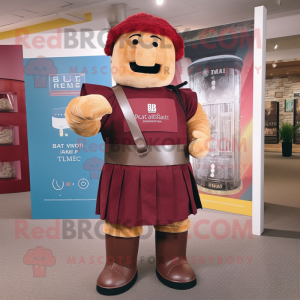 Rust Roman Soldier mascot costume character dressed with a Dungarees and Clutch bags