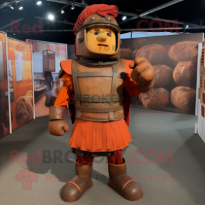 Rust Roman Soldier mascot costume character dressed with a Dungarees and Clutch bags