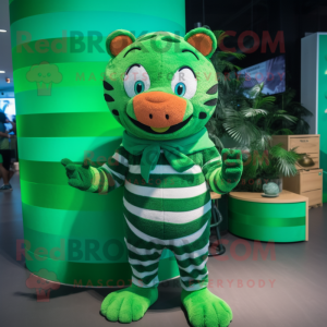 Green Tiger mascot costume character dressed with a Swimwear and Beanies