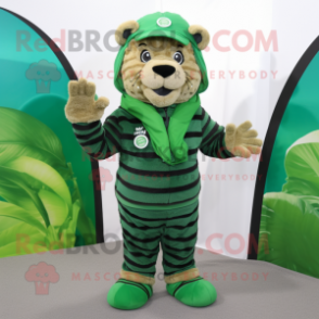 Green Tiger mascot costume character dressed with a Swimwear and Beanies